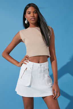 Beyaz Fermuar Detayl? Kargo Cepli Yuksek Bel Mini Denim Etek TWOSS24ET00080 - Trendyolmilla фото 2