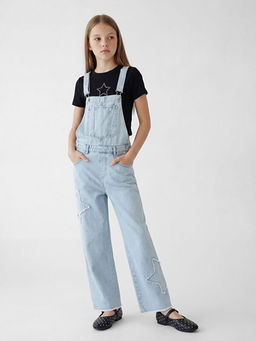 Комбинезон джинсовый со звездной вышивкой для девочек