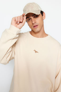 TRENDYOL MAN Gri Bisiklet Yaka Oversize/Genis Kesim Ici Polar/S?cak Tutan Dinozor Nak?s Sweatshirt TMNAW24SW00064 - Trendyolmilla фото 15