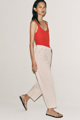 JEANS ZW COLLECTION TAPERED TIRO MEDIO / Blanco / Rosa - Zara фото 4