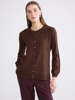 Bisiklet Yaka Kendinden Desenli Kad?n Triko H?rka