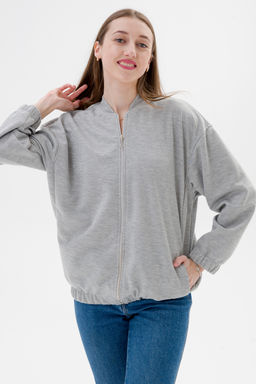 Бомбер из коттон фита серый меланж макси - Амадэль фото 12