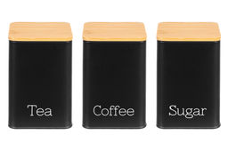 Набор 3 банок для сыпучих продуктов 1,1 л 9,5*9,5*14,5 см Чай, кофе, сахар черный с бамбук.крыш - Elan gallery фото 5