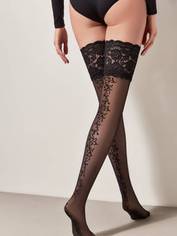 Чулки CONTE GLAMOR Чулки с ажурной резинкой и цветочным рисунком nero  фото 2