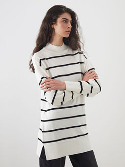 Dik Yaka ?izgili Kad?n Triko Tunik