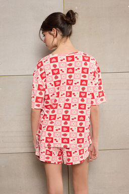 Pembe-Cok Renkli %100 Pamuk Kalp ve Meyve Bask?l? Orme Pijama Tak?m? THMSS26PT00048 - Trendyolmilla фото 4