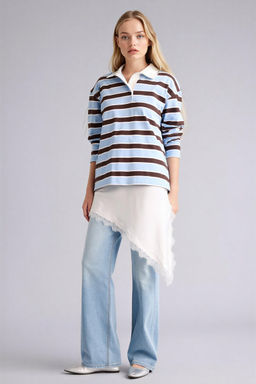 %100 Pamuk Loose F_t Polo Yaka Sweatshirt - Defacto фото 7