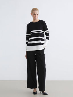 Bisiklet Yaka ?izgili Kad?n Triko Kazak