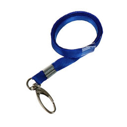 Цена за 100 шт. Лента для бейджа ширина-9 мм, длина-80 см с широким металлическим карабином, синяя