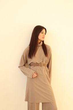 7366 Костюм трикотажный в стиле бохо серо-бежевый - Martichelli фото 3