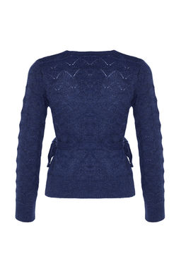 Indigo Yumusak Dokulu Kruvaze Yaka Triko Kazak TWOAW24KZ00837 - Trendyolmilla фото 8