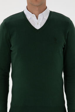 Erkek Slim Fit V Yaka Koyu YeЕil Basic Kazak - U.s. polo assn фото 6
