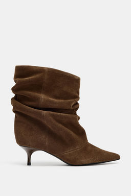 RUFFLED SPLIT SUEDE ANKLE BOOTS - Zara фото 9