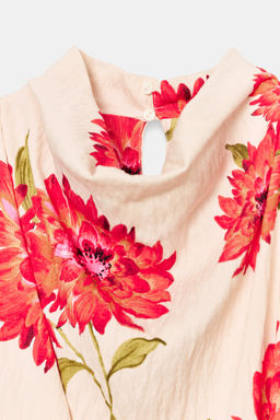 VESTIDO MIDI ESTAMPADO FLORAL CINTUR?N / Crudo / Rojo - Zara фото 11