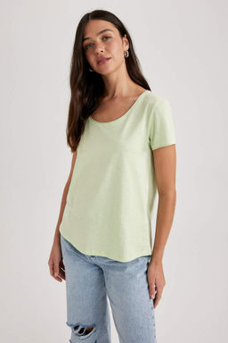 Базовая футболка из 100% хлопка с короткими рукавами и круглым вырезом стандартного кроя - Defacto фото 3