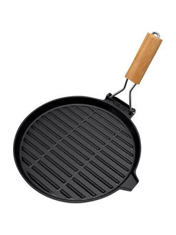 Сковорода-гриль чугунная с деревянной складн.руч. круглая, PADELLA, диа 26 см,Mallony арт.985059  фото 3