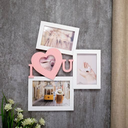 Фоторамка - коллаж на 4 фото 9?9, 10?15, 13?18 см Я люблю тебя, пластик, мультирамка, белая с розовым, 39.5?32 см