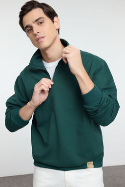 TRENDYOL MAN Lacivert Oversize/Genis Kesim Dik Yaka Fermuarl? Etiketli Ici Polarl? Sweatshirt TMNAW25SW00168 - Trendyolmilla фото 11