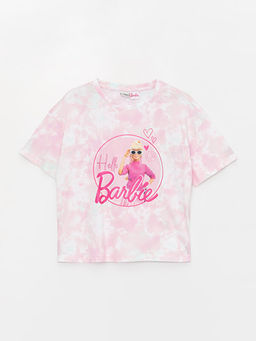 Bisiklet Yaka Barbie Bask?l? K?sa Kollu K?z ?ocuk Ti??rt
