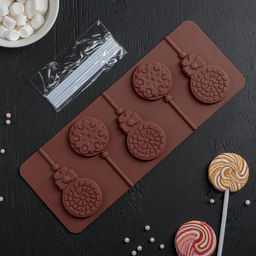 Форма для леденцов Доляна Улыбка, силикон, 25?9.5 см, 5 ячеек, с палочками, МИКС