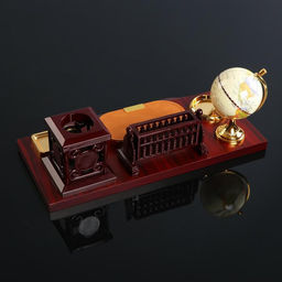 Набор настольный, органайзер 6 в 1, с визитницей и часами, вишня