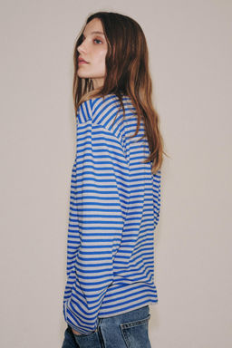 CAMISETA RAYAS ALGOD?N Y LINO / Gris / Azul - Zara фото 2