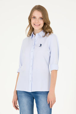 Женская голубая базовая рубашка с длинным рукавом - U.s. polo assn фото 15