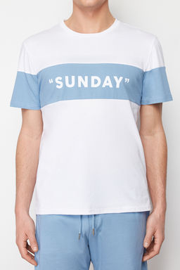 TRENDYOL MAN Mavi Regular Fit Slogan Bask?l? Orme Sortlu Pijama Tak?m? TMNSS24PT00002 - Trendyolmilla фото 4