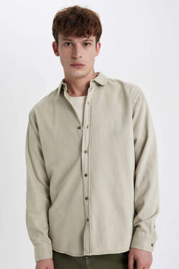 Regular Fit Tensel Uzun Kollu Basic Duz Gomlek - Defacto фото 2