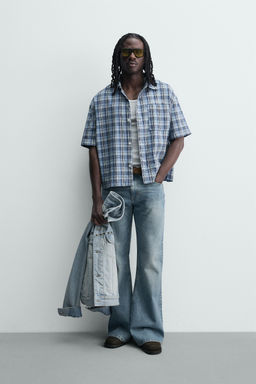 CAMISA BOXY FIT CUADROS / Azul