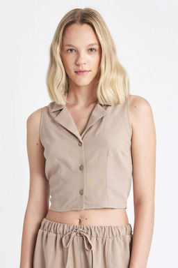 Fitted Pijama Yaka Keten Kar?s?ml? Kolsuz Gomlek - Defacto фото 2