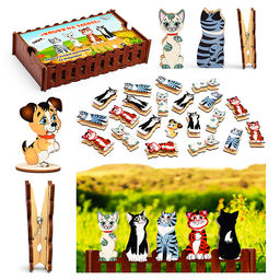 Набор счетного материала на прищепках "Кошки на заборе"