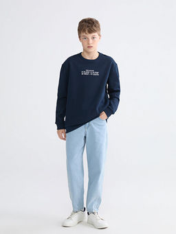 Bask?l? Erkek ?ocuk Kal?n Sweatshirt