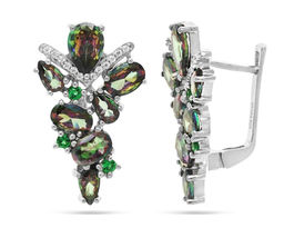 Серьги из серебра мистик кварц, наноизумруд, Лоза