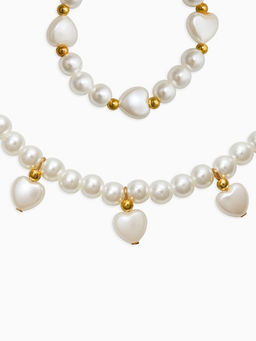 Набор детских украшений «Выбражулька. Стиль в сердце» 4 предмета: клипсы, кольцо, бусы, браслет, белый в золоте