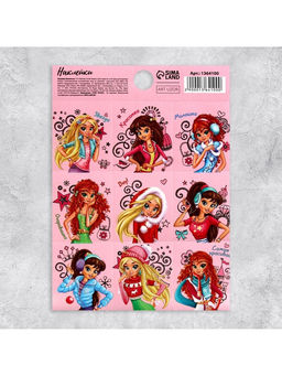 Цена за 10 шт. Наклейки детские бумажные «Подружки», c раскраской на обороте, 11×15.5 см