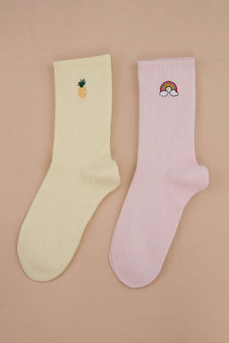 Pembe-Yesil 2li Nak?sl? Ananas/Gokkusag? Jakar Orme Corap THMSS26CO00034