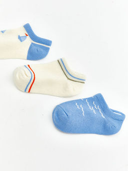 Bask?l? Erkek Bebek Patik ?orap 3l?