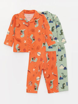 Polo Yaka Bask?l? Erkek Bebek 2li Pijama Tak?m?
