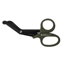 Спасательные ножницы EDC Gear (хаки-олива) - длина 19 см, нержавеющая сталь, изогнутый кончик, возможность регулировки лезвий. №402