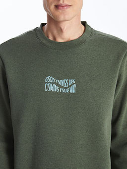 Bisiklet Yaka Uzun Kollu Bask?l? Erkek Sweatshirt