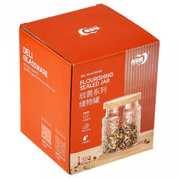 Банка стеклянная прижимная крышка Меланж 1,15л, д12см h14см, деревянная крышка с уплотнителем, д/горла - 9,5см, д/основания - 11см, цветная коробка (Китай) - Домашняя мода фото 4