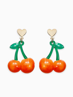 Серьги «Вишня и сердечки», красно-жёлтые в золоте