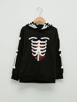 Kap??onlu Bask?l? Uzun Kollu Erkek ?ocuk Sweatshirt ve E?ofman Alt? - Waikiki фото 2