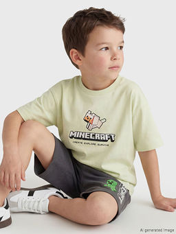 Bisiklet Yaka Minecraft Bask?l? Erkek ?ocuk Ti??rt