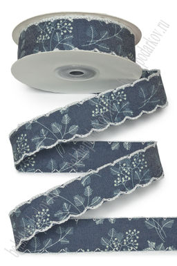 Лента джинсовая 2,5 см*10 ярд "Листики" (SF-7394) синий