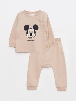 Bisiklet Yaka Uzun Kollu Mickey Mouse Bask?l? Erkek Bebek 2li Tak?m