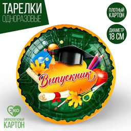 Цена за 10 шт. Тарелка бумажная Выпускник,18 см
