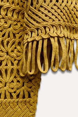 SHORT MACRAME CARDIGAN WITH FRINGING - Zara фото 7