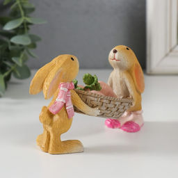 Фигурка полистоун Зайчата несут корзину моркови, 13?5?7.5 см